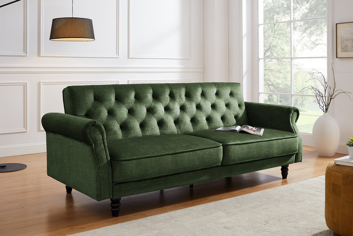 MAISON BELLE AFFAIRE Chesterfield 3-seater sofa 220cm gray velvet 3-seater with sleeping function