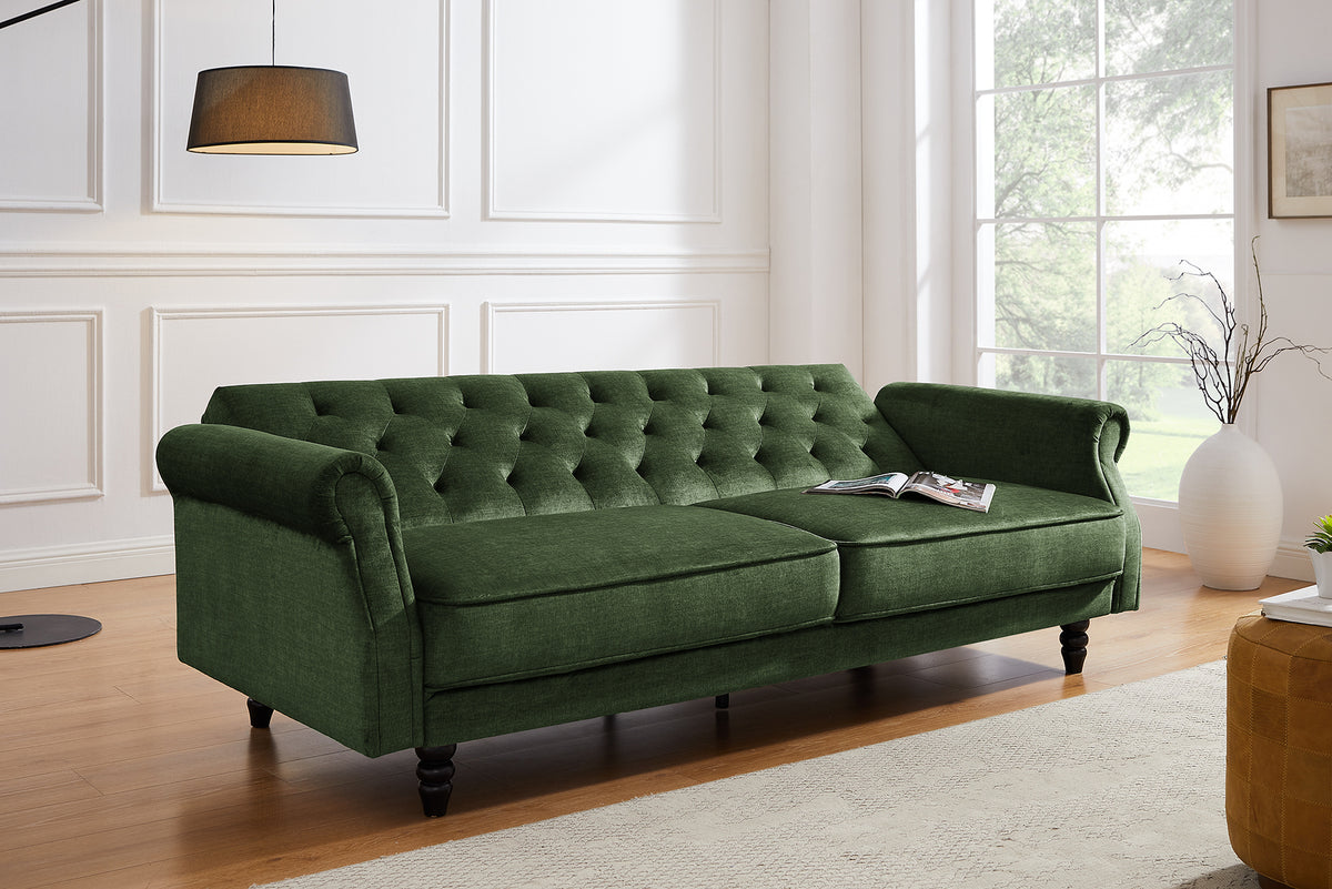 MAISON BELLE AFFAIRE Chesterfield 3-seater sofa 220cm gray velvet 3-seater with sleeping function
