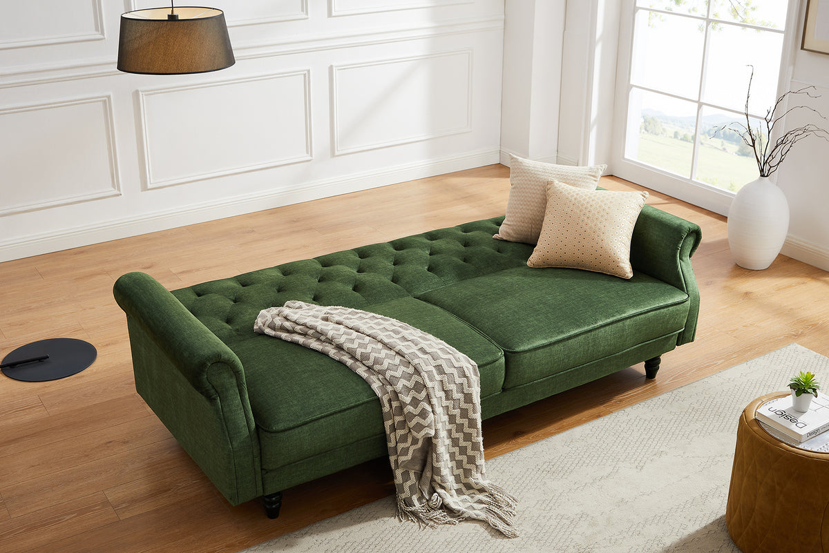MAISON BELLE AFFAIRE Chesterfield 3-seater sofa 220cm gray velvet 3-seater with sleeping function