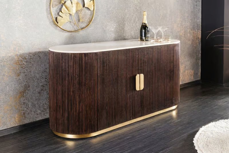 SCORPION Solid sideboard 140cm brown mango wood elaborate 3D carvings