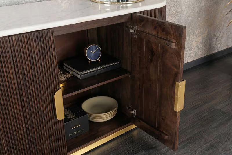 SCORPION Solid sideboard 140cm brown mango wood elaborate 3D carvings