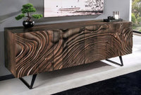 Massives Sideboard FLUID 175 cm – Mangoholz Natur oder Dunkelbraun mit 3D-Design und Metall-Kufengestell