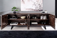 Massives Sideboard FLUID 175 cm – Mangoholz Natur oder Dunkelbraun mit 3D-Design und Metall-Kufengestell