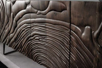 Massives Sideboard FLUID 175 cm – Mangoholz Natur oder Dunkelbraun mit 3D-Design und Metall-Kufengestell