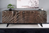 Massives Sideboard FLUID 175 cm – Mangoholz Natur oder Dunkelbraun mit 3D-Design und Metall-Kufengestell