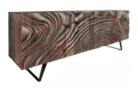 Massives Sideboard FLUID 175 cm – Mangoholz Natur oder Dunkelbraun mit 3D-Design und Metall-Kufengestell