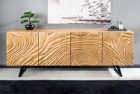 Massives Sideboard FLUID 175 cm – Mangoholz Natur oder Dunkelbraun mit 3D-Design und Metall-Kufengestell