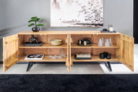 Massives Sideboard FLUID 175 cm – Mangoholz Natur oder Dunkelbraun mit 3D-Design und Metall-Kufengestell