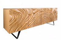 Massives Sideboard FLUID 175 cm – Mangoholz Natur oder Dunkelbraun mit 3D-Design und Metall-Kufengestell