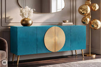 Massives Sideboard AURUM 180cm Mangoholz mit ikonischem Gold-Element