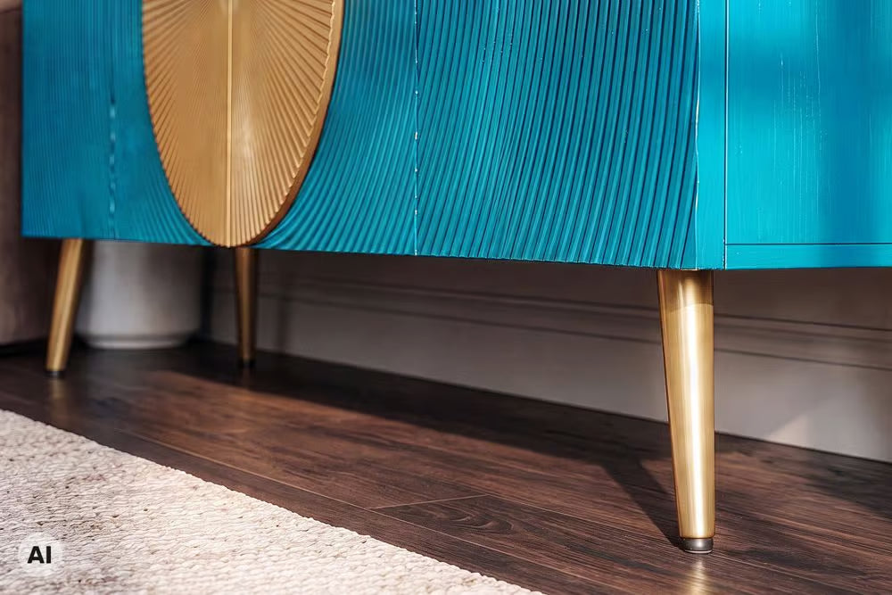Massives Sideboard AURUM 180cm Mangoholz mit ikonischem Gold-Element