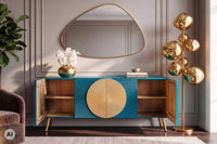 Massives Sideboard AURUM 180cm Mangoholz mit ikonischem Gold-Element