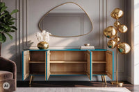 Massives Sideboard AURUM 180cm Mangoholz mit ikonischem Gold-Element