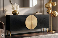 Massives Sideboard AURUM 180cm Mangoholz mit ikonischem Gold-Element