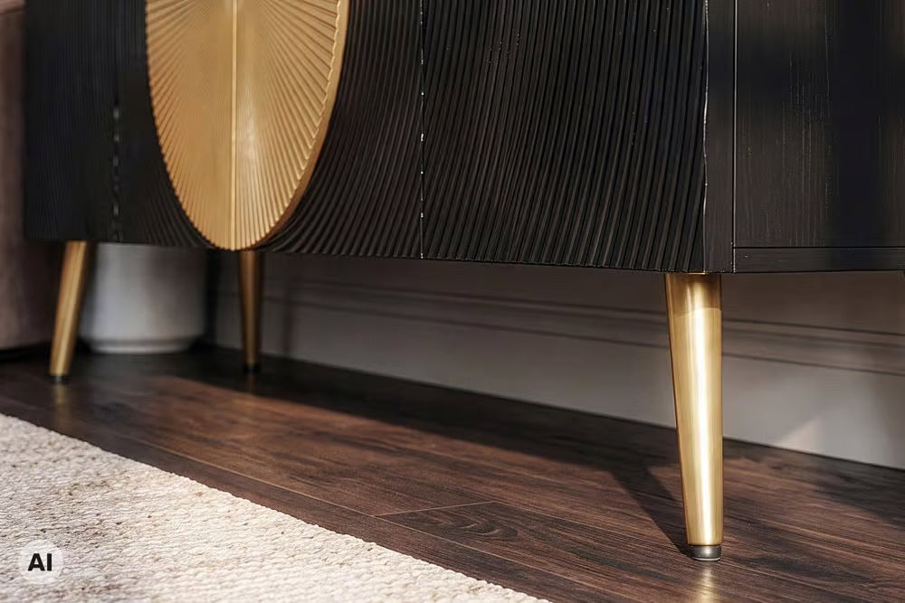 Massives Sideboard AURUM 180cm Mangoholz mit ikonischem Gold-Element