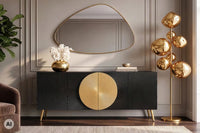 Massives Sideboard AURUM 180cm Mangoholz mit ikonischem Gold-Element