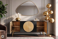 Massives Sideboard AURUM 180cm Mangoholz mit ikonischem Gold-Element