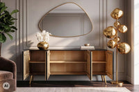 Massives Sideboard AURUM 180cm Mangoholz mit ikonischem Gold-Element