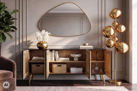 Massives Sideboard AURUM 180cm Mangoholz mit ikonischem Gold-Element