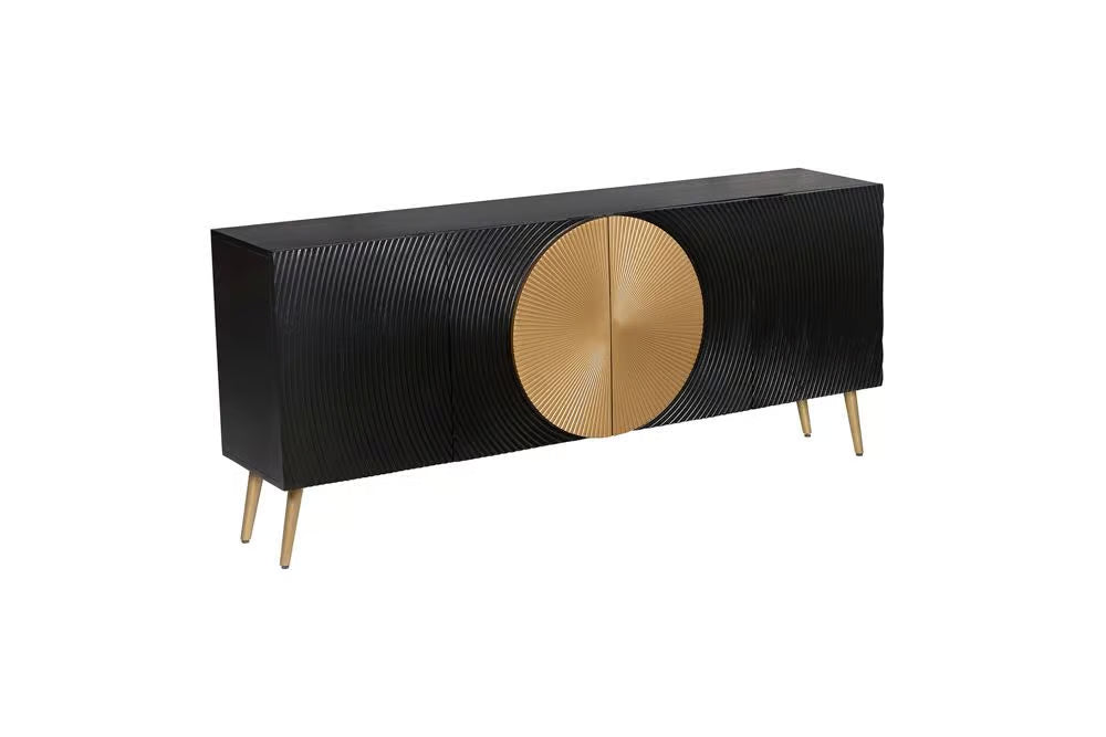 Massives Sideboard AURUM 180cm Mangoholz mit ikonischem Gold-Element