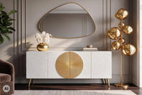 Massives Sideboard AURUM 180cm Mangoholz mit ikonischem Gold-Element