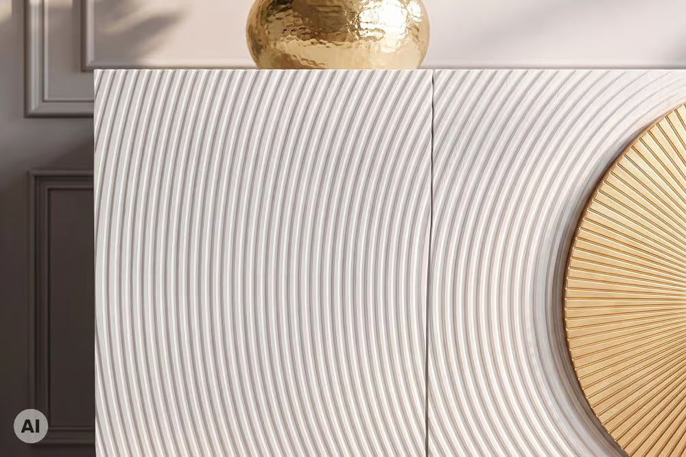Massives Sideboard AURUM 180cm Mangoholz mit ikonischem Gold-Element