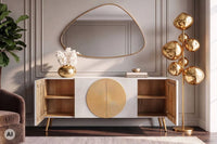 Massives Sideboard AURUM 180cm Mangoholz mit ikonischem Gold-Element