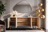 Massives Sideboard AURUM 180cm Mangoholz mit ikonischem Gold-Element