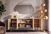 Massives Sideboard AURUM 180cm Mangoholz mit ikonischem Gold-Element
