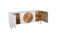 Massives Sideboard AURUM 180cm Mangoholz mit ikonischem Gold-Element