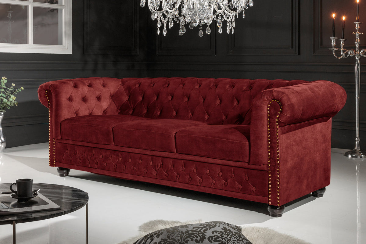 CHESTERFIELD Barock Sofa  205cm Samt Federkern Knopfheftung 3-Sitzer Couch