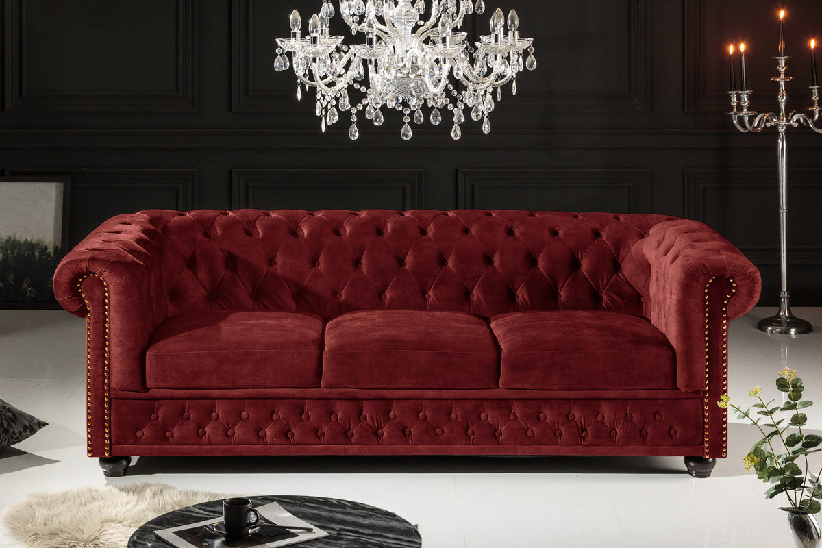 CHESTERFIELD Barock Sofa  205cm Samt Federkern Knopfheftung 3-Sitzer Couch