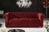 CHESTERFIELD Barock Sofa  205cm Samt Federkern Knopfheftung 3-Sitzer Couch