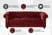 CHESTERFIELD Barock Sofa  205cm Samt Federkern Knopfheftung 3-Sitzer Couch