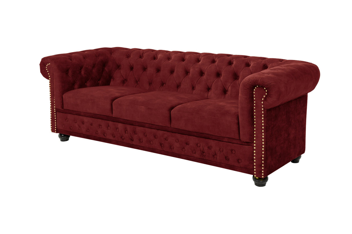 CHESTERFIELD Barock Sofa  205cm Samt Federkern Knopfheftung 3-Sitzer Couch