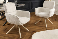 Drehbarer Retro Stuhl UNIQUE beige Chenille Cremona Metall champagner-beige