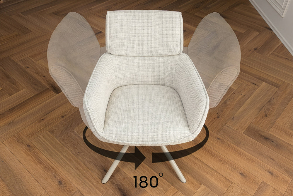 Drehbarer Retro Stuhl UNIQUE beige Chenille Cremona Metall champagner-beige