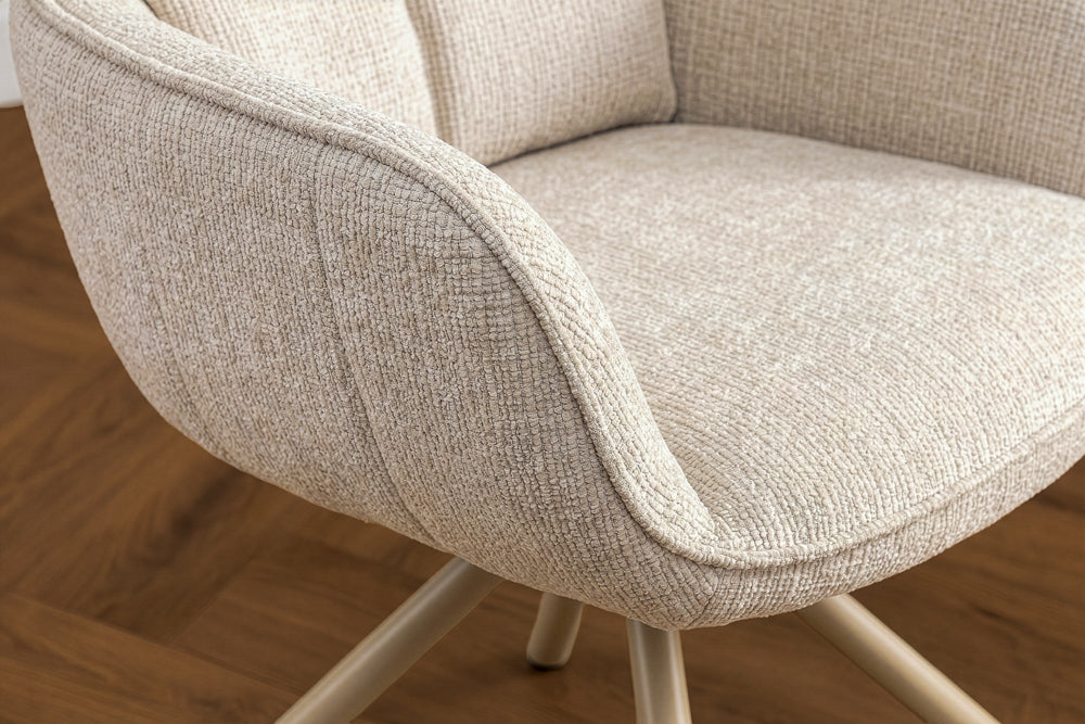 Drehbarer Retro Stuhl UNIQUE beige Chenille Cremona Metall champagner-beige