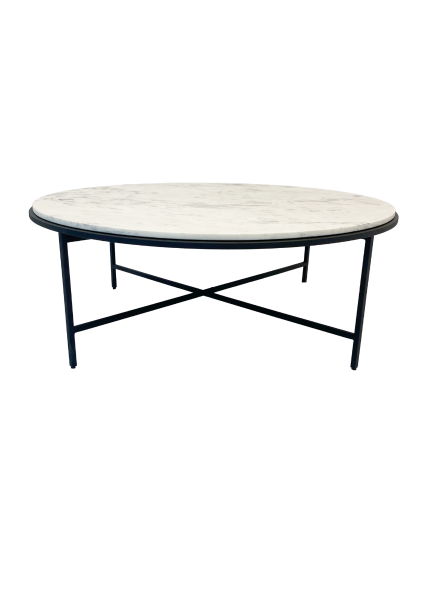 MARBELLOUS Couchtisch weißer Marmor rund Metall schwarz 100x100