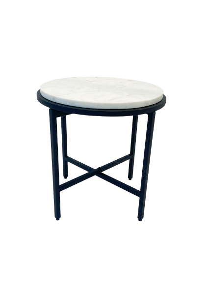 MARBELLOUS Couchtisch Beistelltisch weißer Marmor rund Metall schwarz 46x46