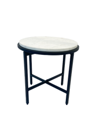 MARBELLOUS Couchtisch Beistelltisch weißer Marmor rund Metall schwarz 46x46