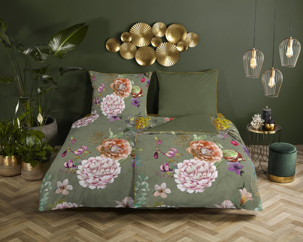 Descanso Satin Duvet Cover "Parma" - Grün - Rits