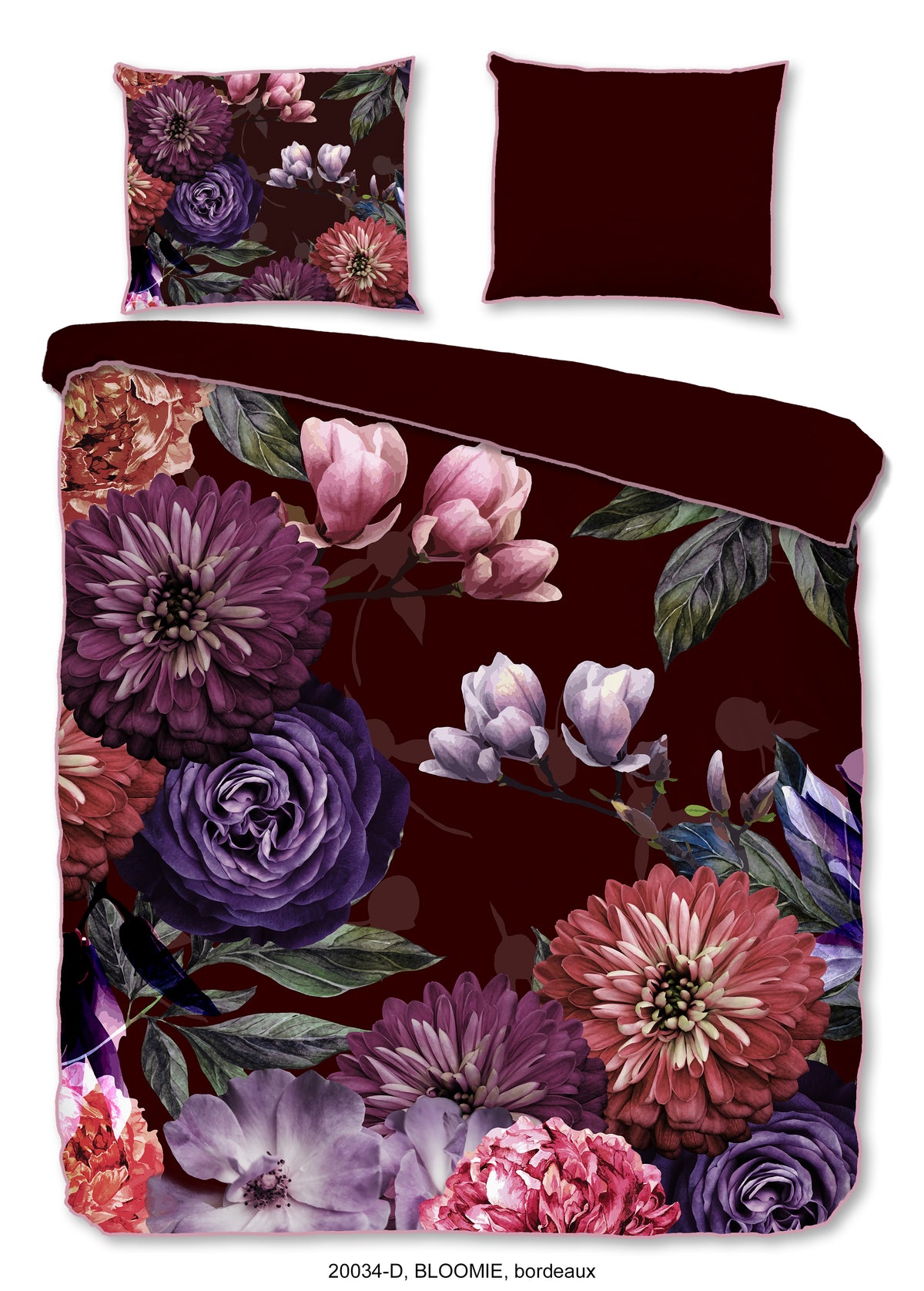 Descanso Satin Duvet Cover "Bloomie" - Bordeaux - Dubbele instopflap