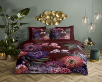 Descanso Satin Duvet Cover "Bloomie" - Bordeaux - Dubbele instopflap