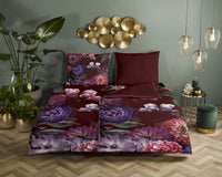 Descanso Satin Duvet Cover "Bloomie" - Bordeaux - Rits