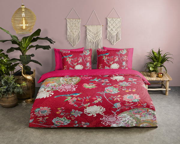 Glück Percal Duvet Cover "Ming" - Rot - Dubbele instopflap