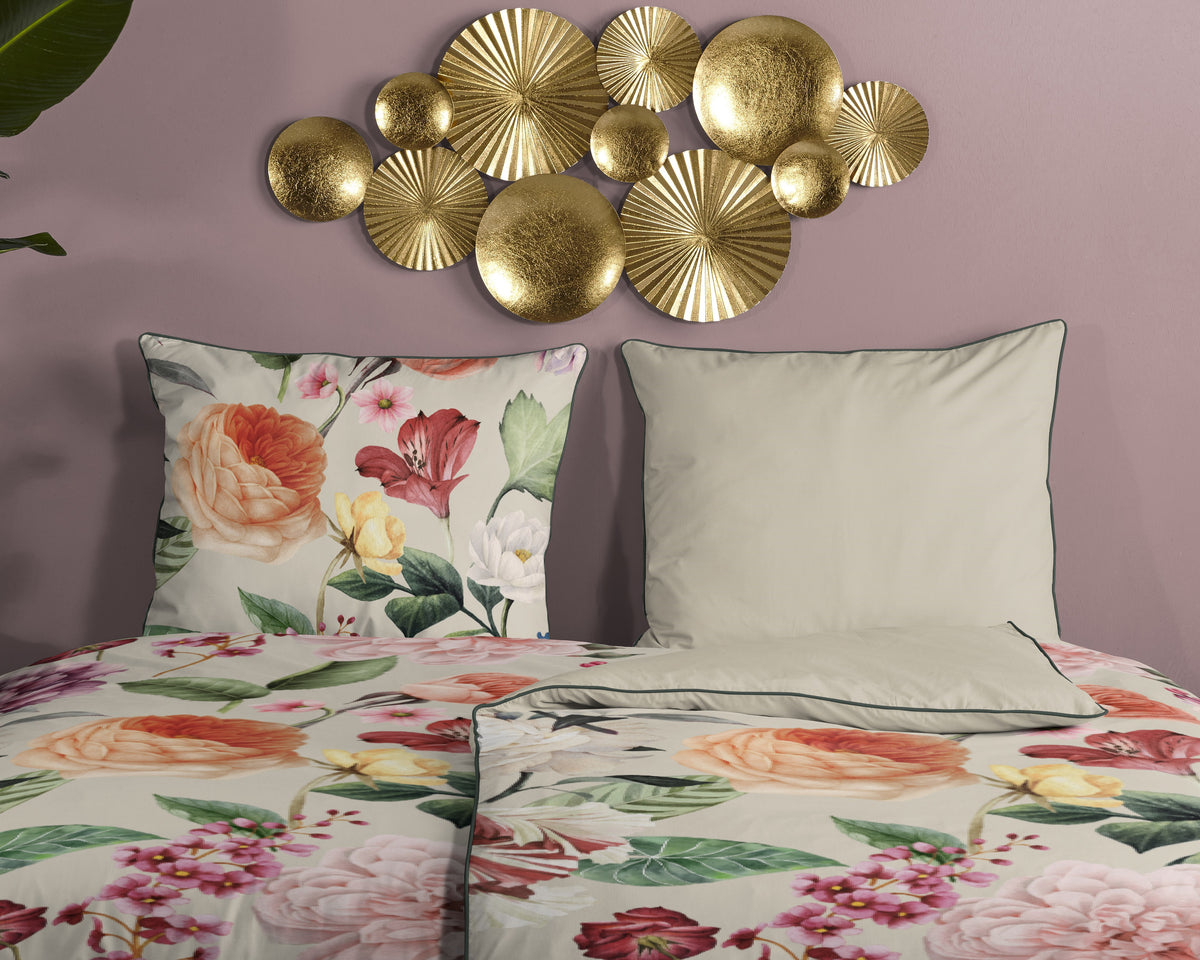 Descanso Satin Bettdecke "Fiori" - Sand - Rits