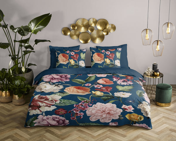 Descanso Satin Duvet Cover "Fiori" - Blau - Dubbele instopflap