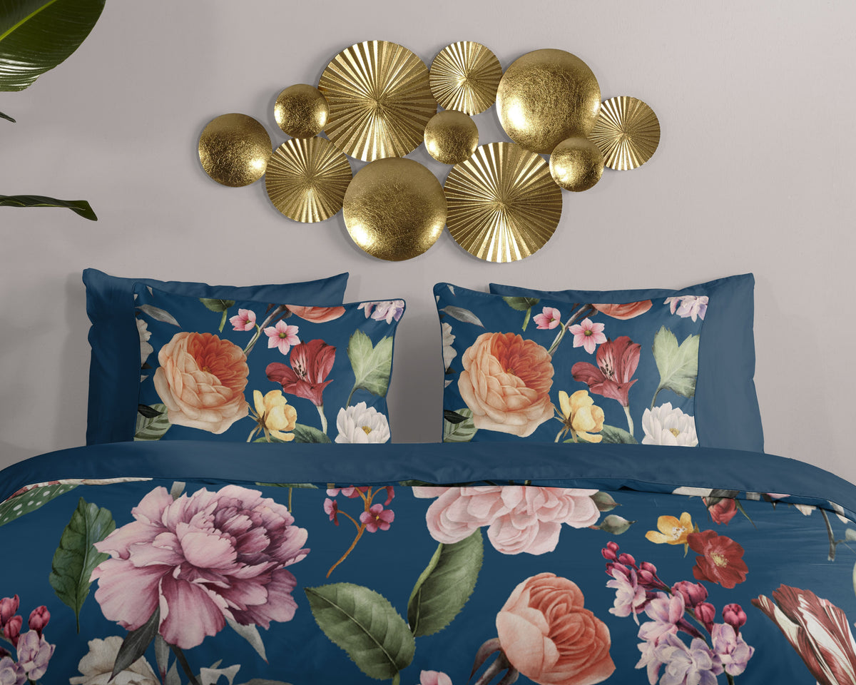 Descanso Satin Duvet Cover "Fiori" - Blau - Dubbele instopflap