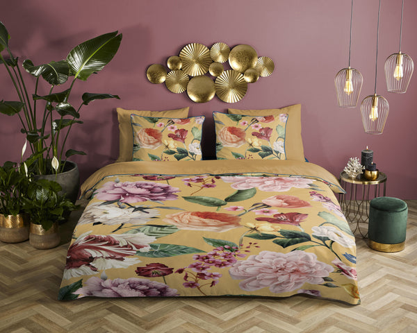 Descanso Satin Duvet Cover "Fiori" - Oker - Dubbele instopflap